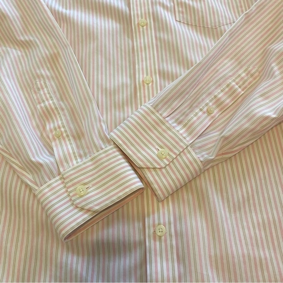 Banana Republic Mens White Pink Tan Striped Long Sleeve Button Down Dress Shirt - Picture 5 of 11